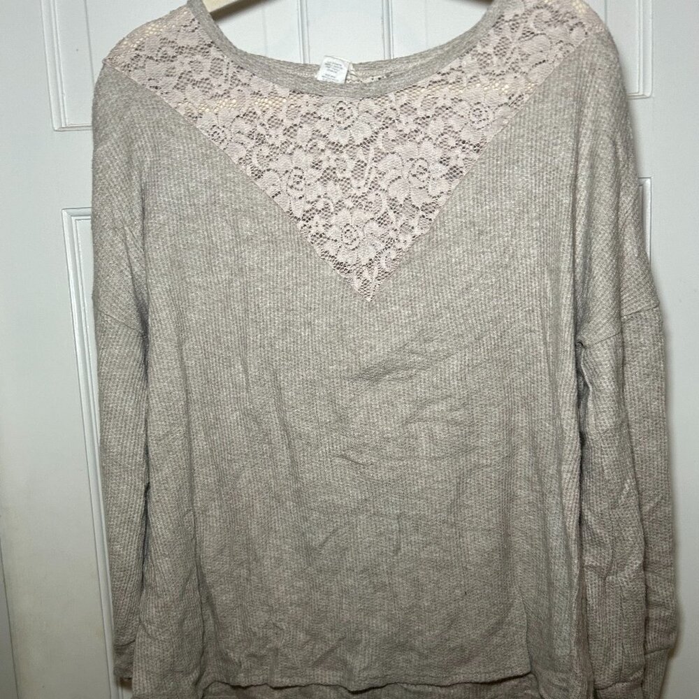 Bibi Cream colored long sleeve top with lace size XL